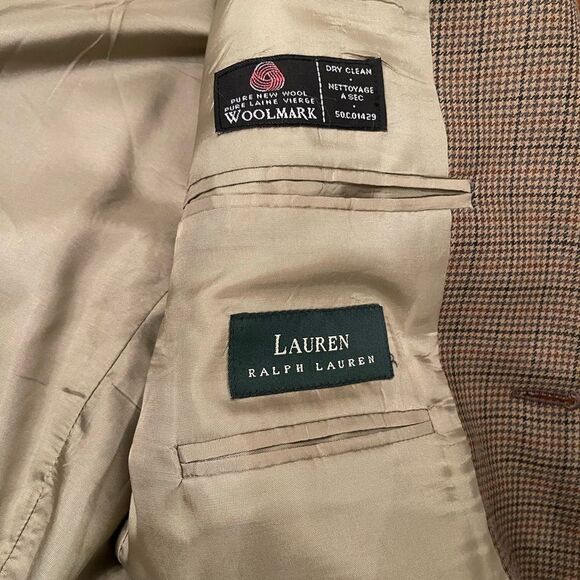 Ralph Lauren Pure New Wool Mens Sport Jacket Canada Brown Tartan Place Size 39R - Picture 9 of 12